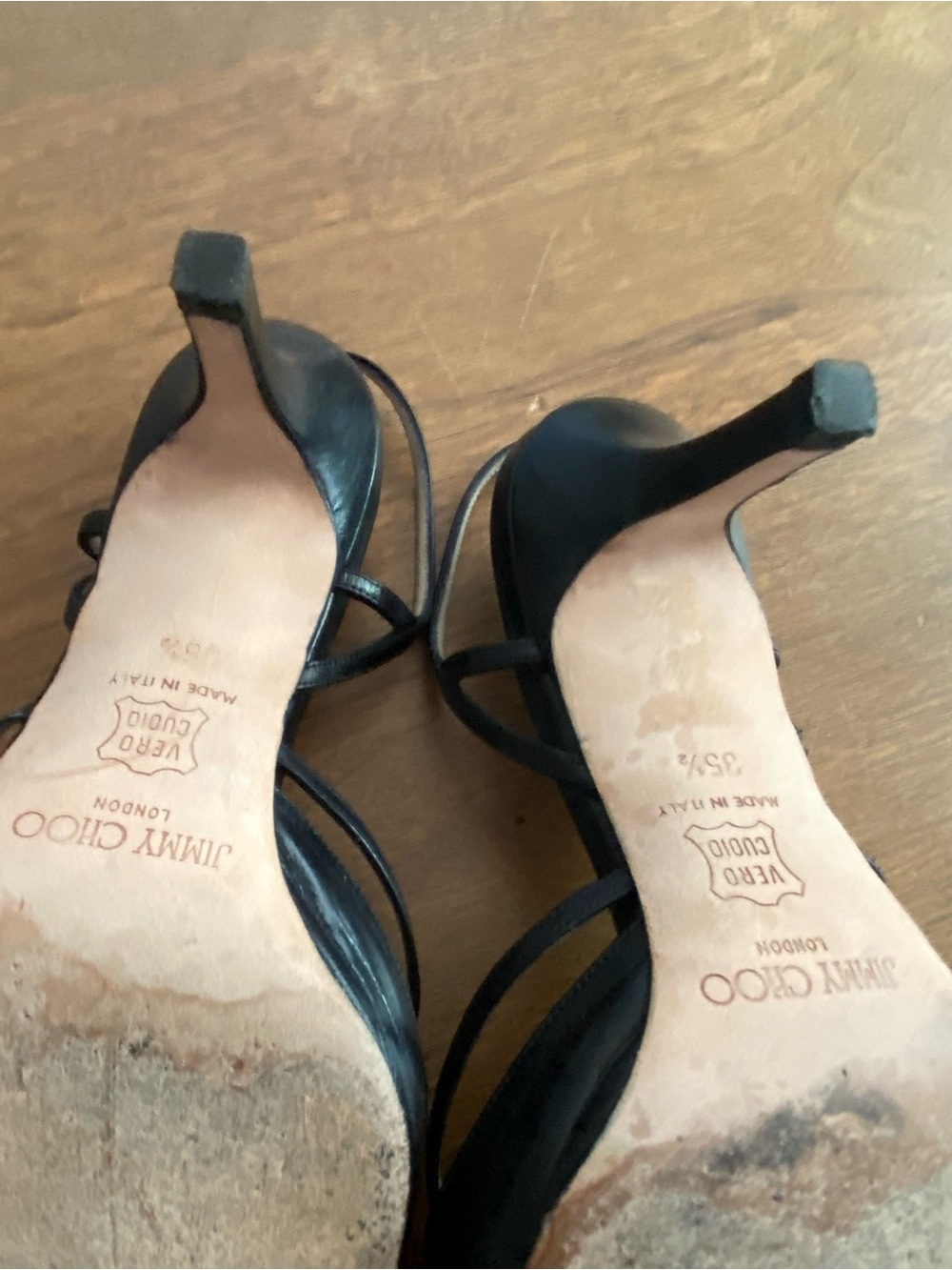 Vintage ‘90s/Y2K Jimmy Choo Black Leather Cutout Slingback Heels - Picture 9 of 16